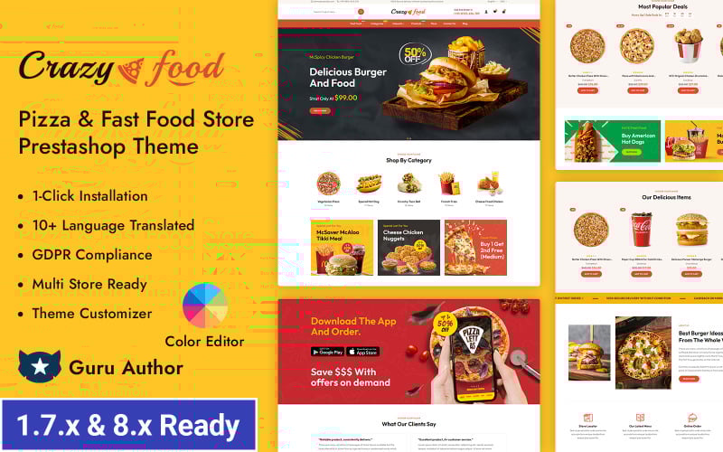 crazyfood pizza and fast food store prestashop responsive theme original