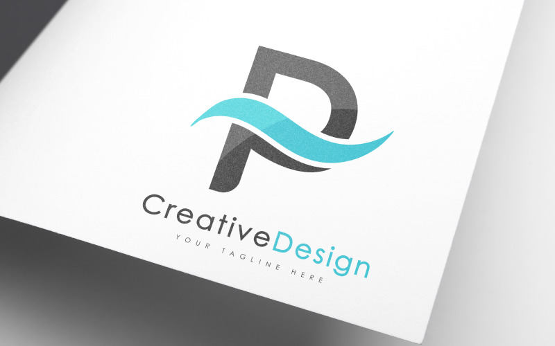 creative brand p letter blue wave logo design original