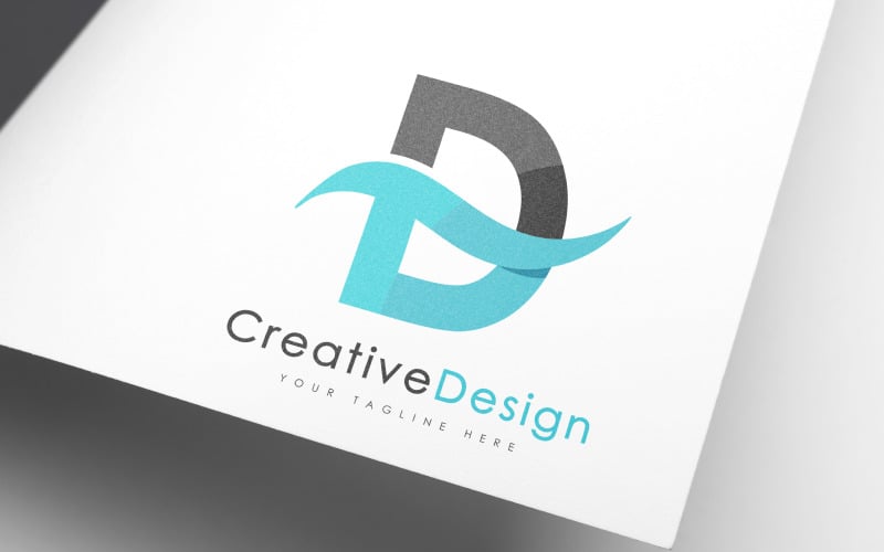 creative d letter blue wave vol logo design original