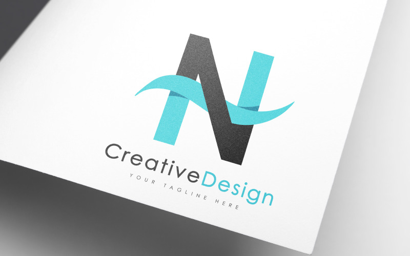 creative n letter blue wave logo design original