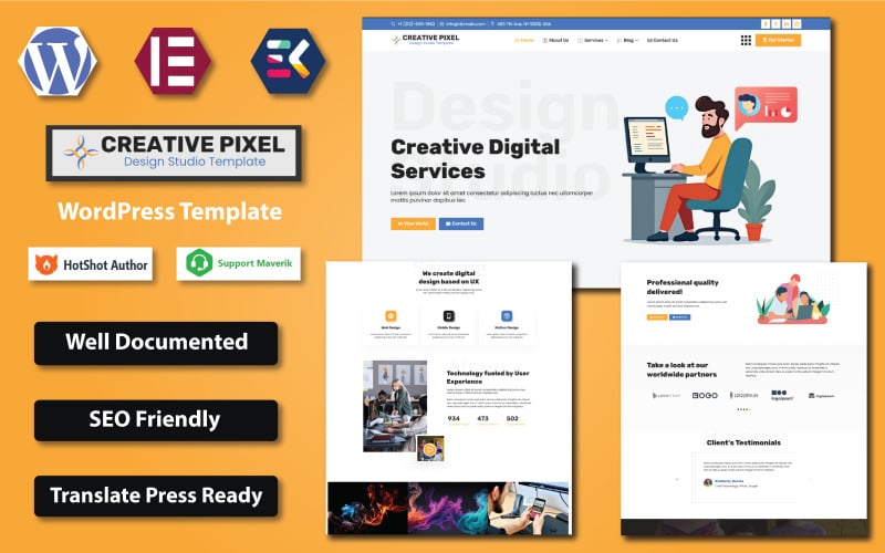 creative pixel design studio wordpress elementor template original