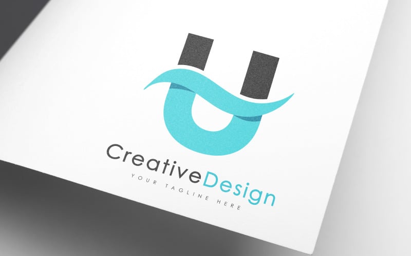 creative u letter blue wave logo design original