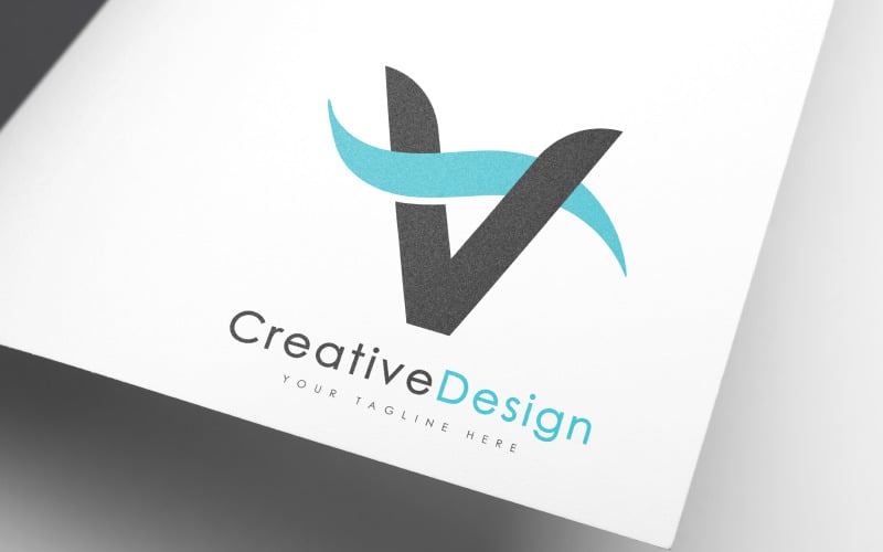 creative v letter blue wave logo design original