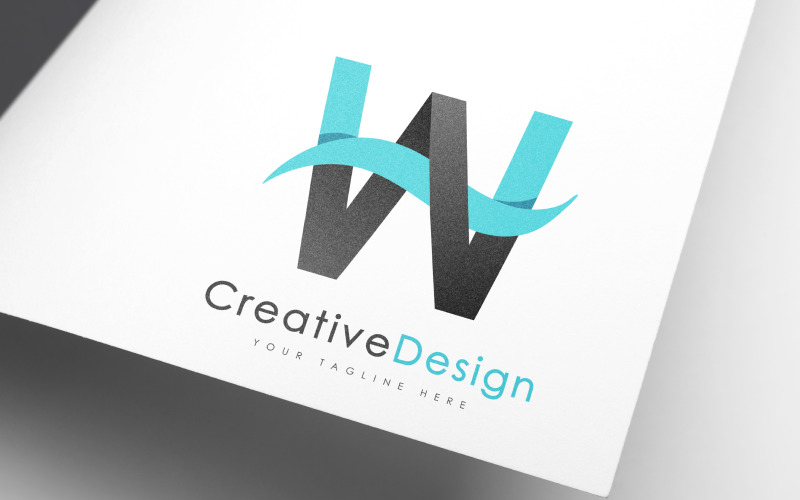 creative w letter blue wave logo design original