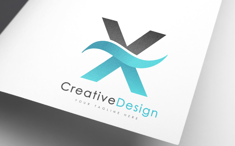 creative x letter blue wave logo design original