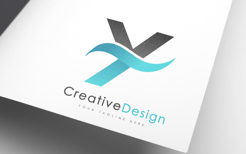 creative y letter blue wave logo design original