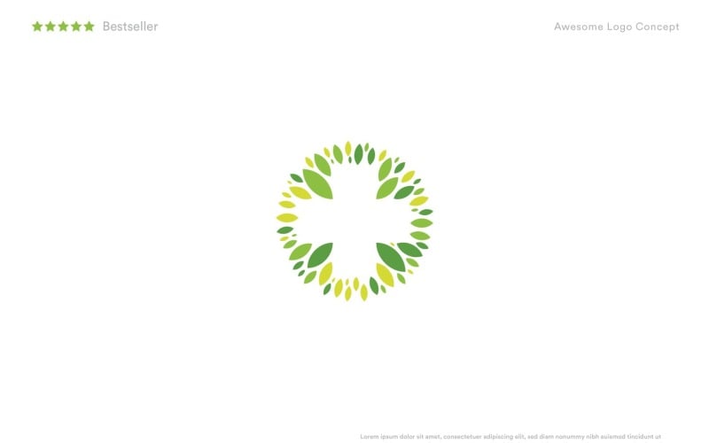 cross symbol in negative space of green leaves circle original