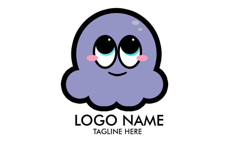 cute purple octopus logo template original