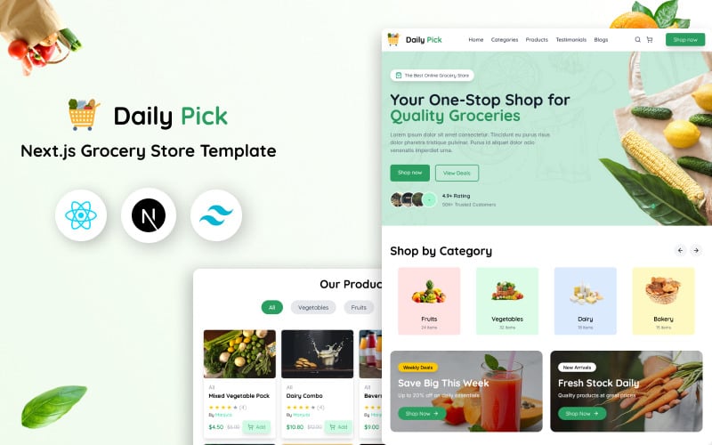 daily pick nextjs grocery store landing page template original