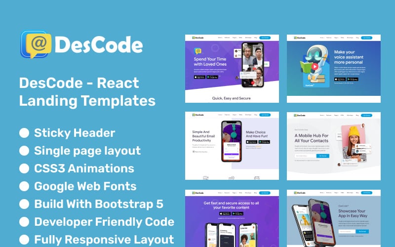 descode react multi app landing templates original