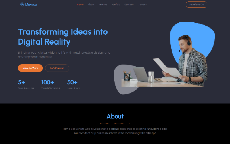 devixo html personal portfolio landing page template original
