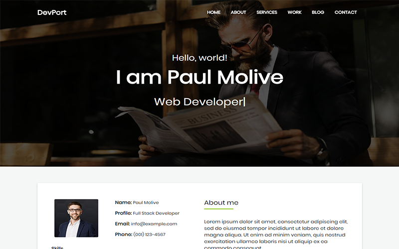 devport portfolio landing page template original