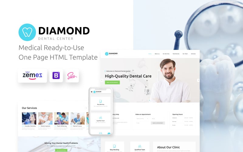 diamond dentistry clean html bootstrap landing page template original