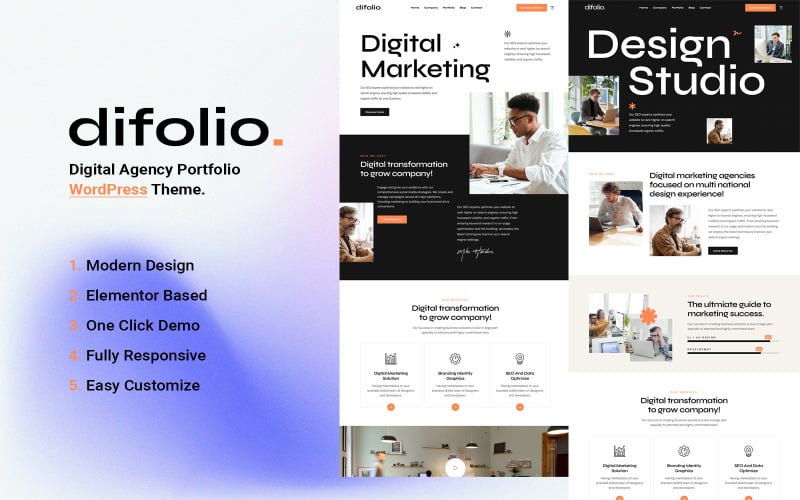difolio digital agency creative portfolio wordpress theme original