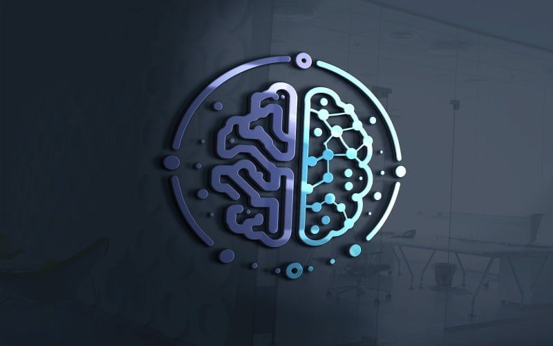 digital brain ai logo template vector original