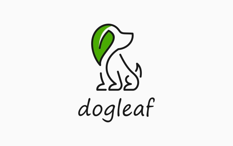 dog puppy leaf green line art logo original
