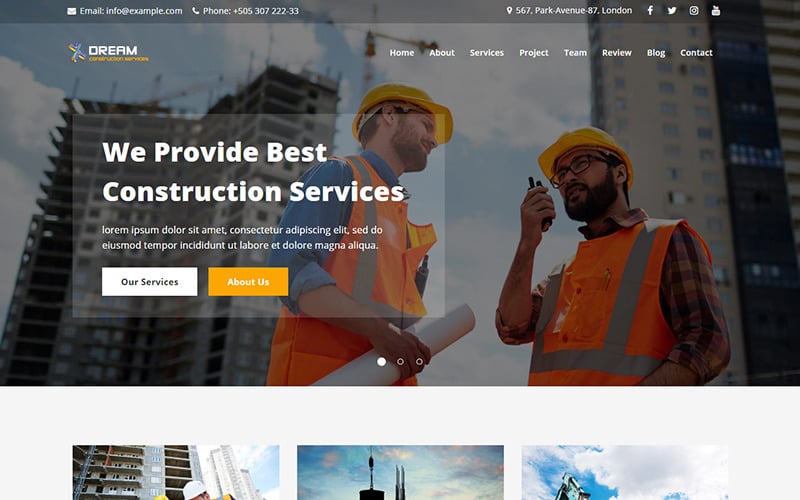 dream construction landing page template original
