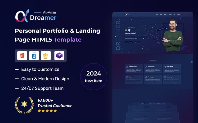dreamer personal portfolio landing page html template original