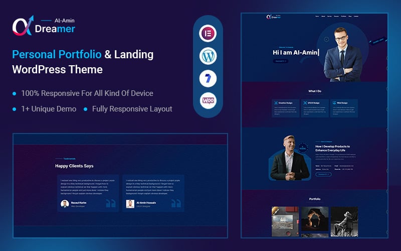 dreamer personal portfolio landing page wordpress theme original