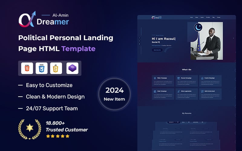 dreamer political personal portfolio html template original