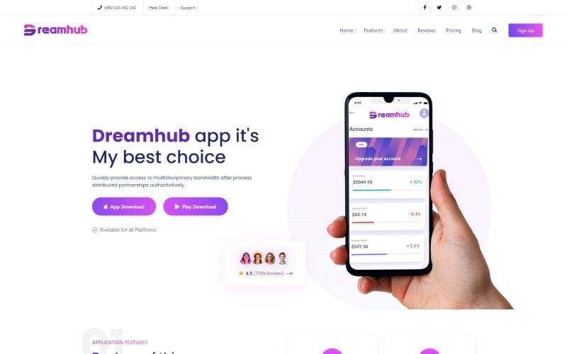 dreamhub app amp software company html template original