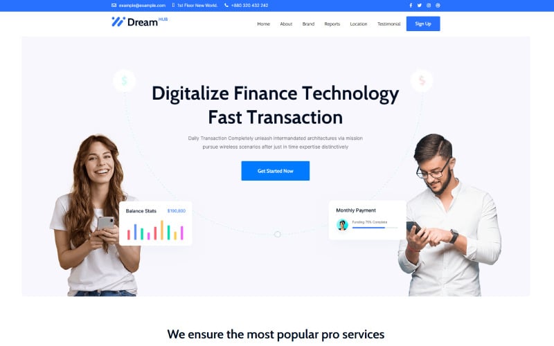 dreamhub fintech landing wordpress theme original