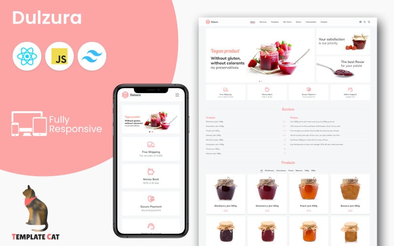 dulzura jam store landing page template react tailwind css original