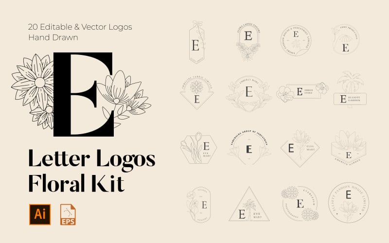 e letter floral handmade logos kit original