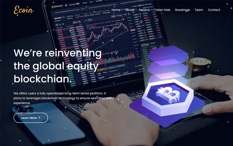 ecoin cryptocurrency ico landing page html template original