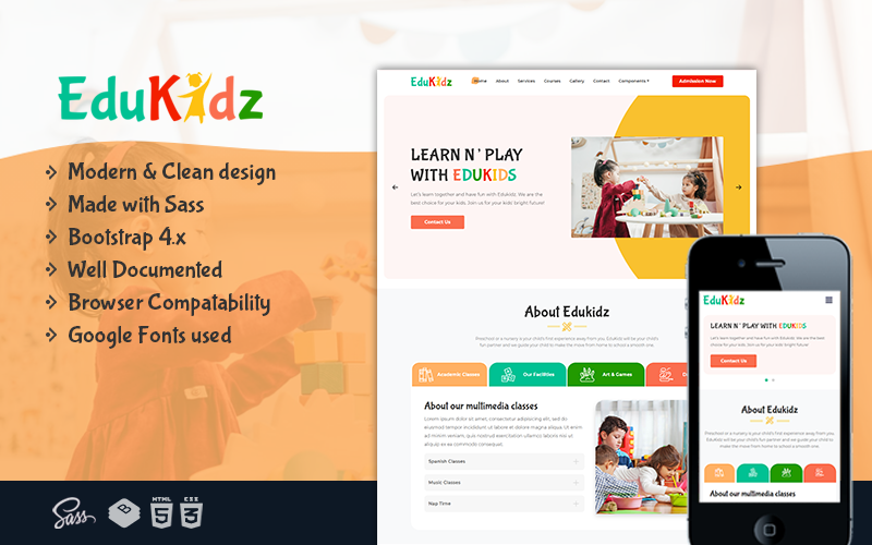edukidz preschool elegant and simple html landing page template original
