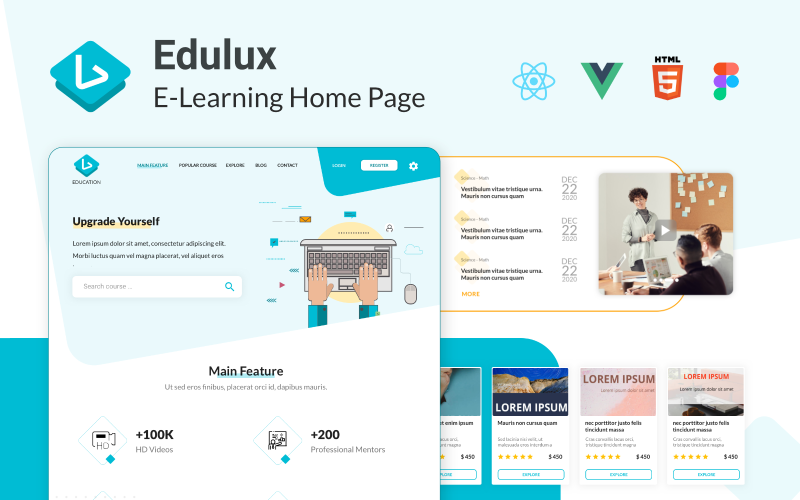 edulux react vue html and figma education and e learning landing page template original