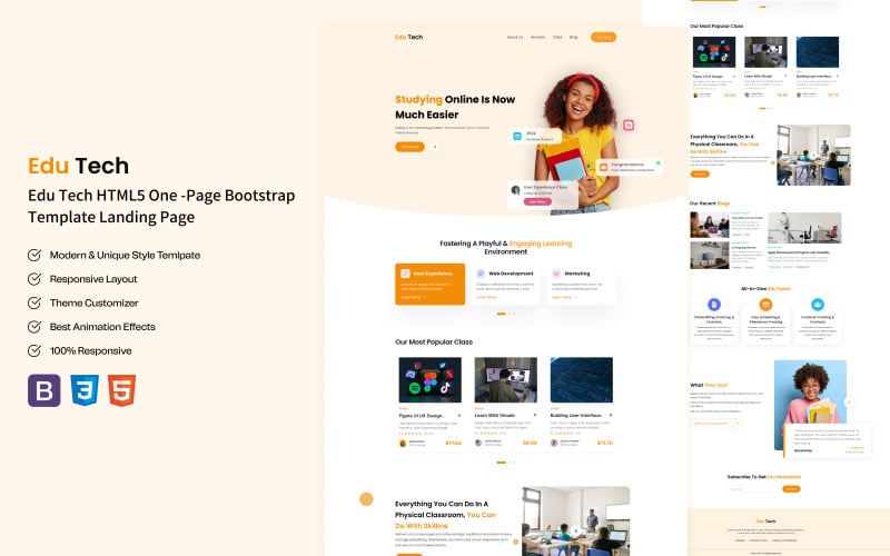 edutech online education html bootstrap one page template original