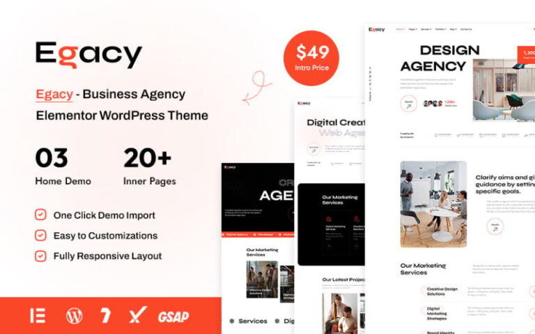 egacy agency portfolio elementor wordpress theme original