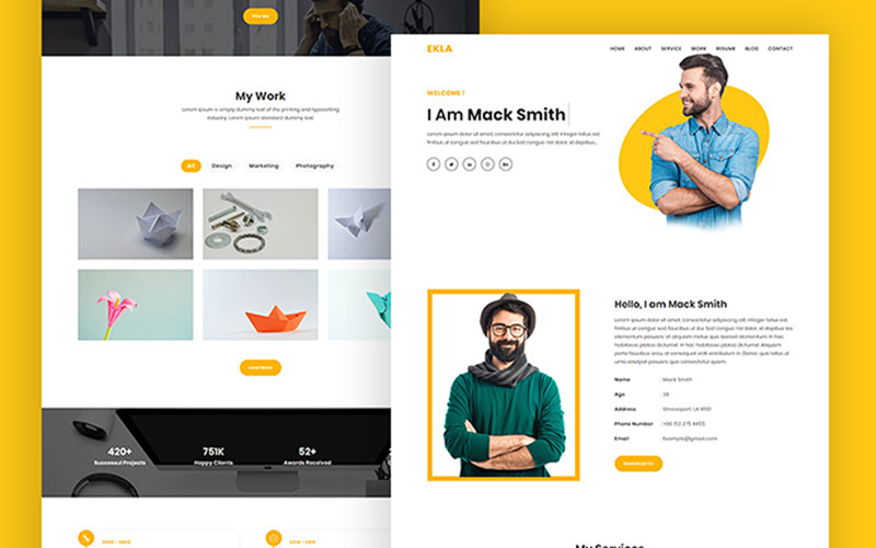 ekla personal portfolio html landing page template original