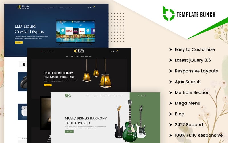 elevate electronics and lighting with guitar responsive prestashop ecommerce theme original