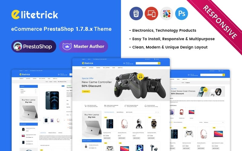 elitetrick electronics and gadgets store prestashop responsive theme original