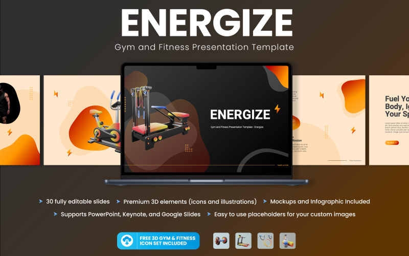 energize gym and fitness presentation powerpoint template original