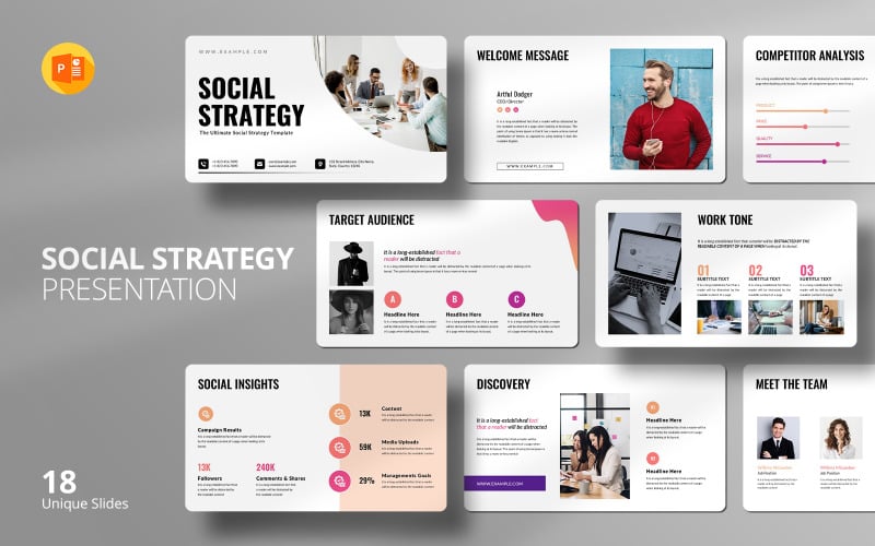 engaging social strategy powerpoint template for business growth original