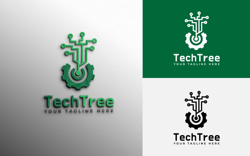 engineering tech tree gear logo design original