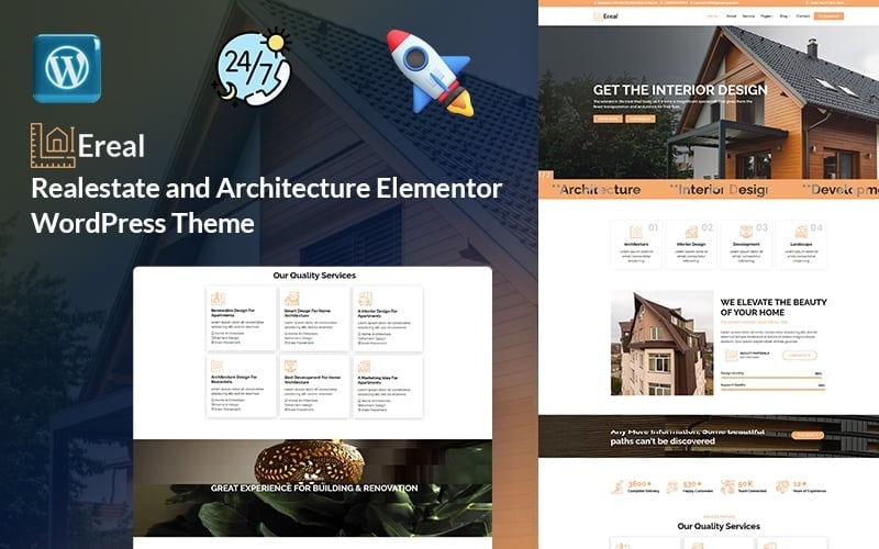 ereal real estate and architecture apartment house flat rent elementor wordpress theme original