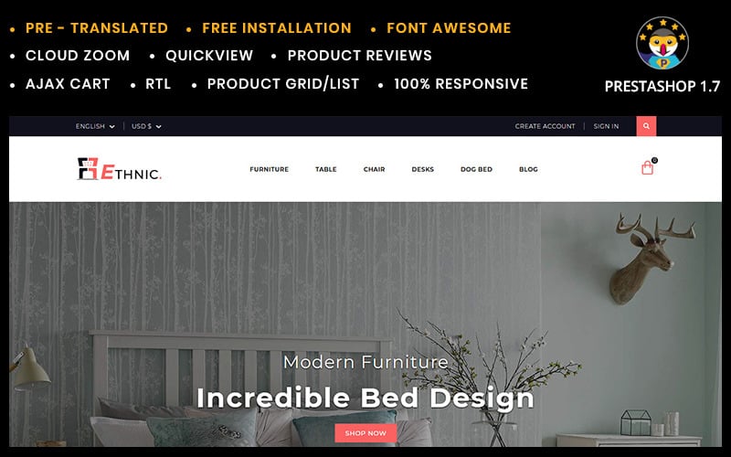 ethnic home and furniture store prestashop theme original