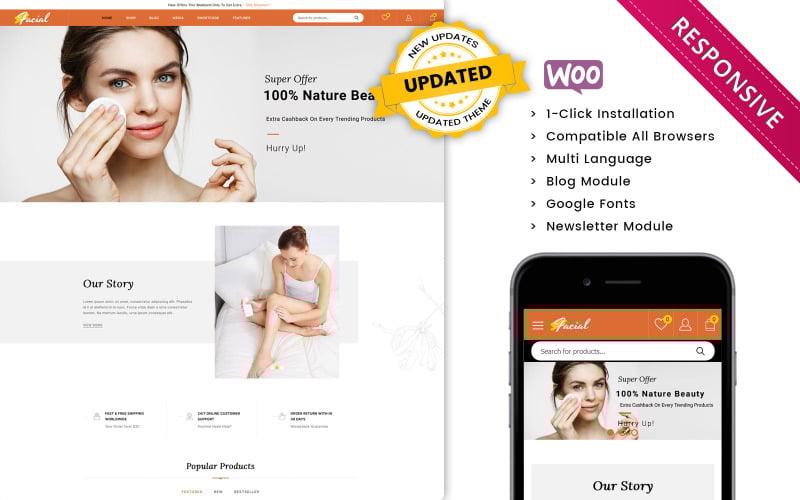 facial the ladies cosmetic store woocommerce theme original