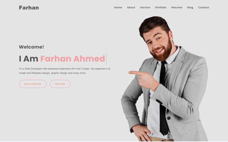 farhan personal portfolio html landing page template original