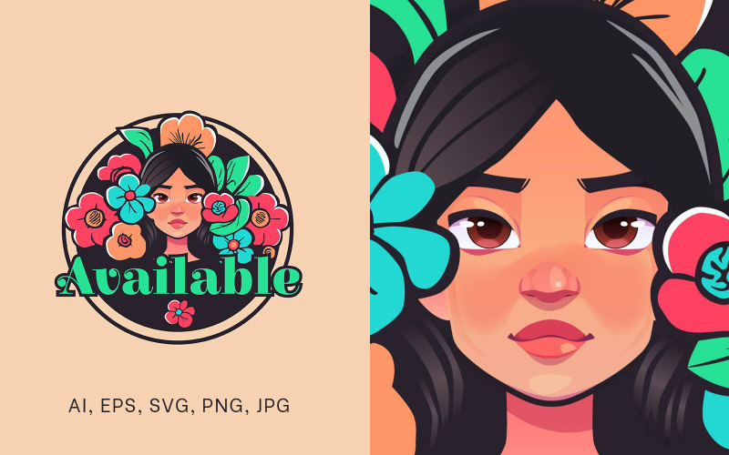 feminine beauty logo template young womans face with flower accents original