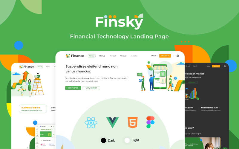 finsky html react vue and figma financial app landing page template original