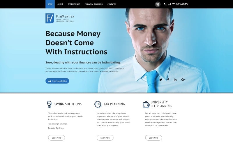 finvertex financial advisor responsive html landing page template original