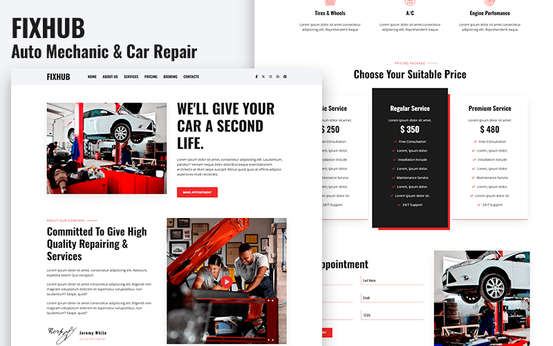fixhub auto mechanic amp car repair html landing page template original