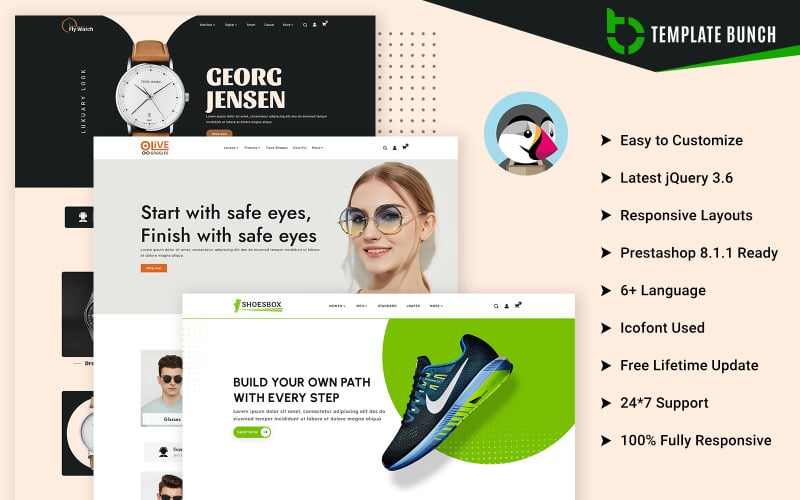 fly watch and goggles with shoes responsive prestashop theme for ecommerce original