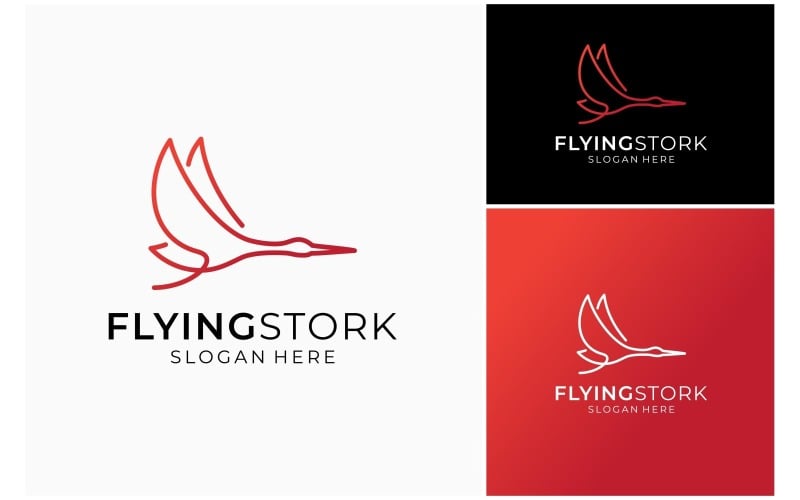 flying stork egret line art logo original