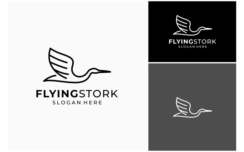 flying stork heron line art logo original